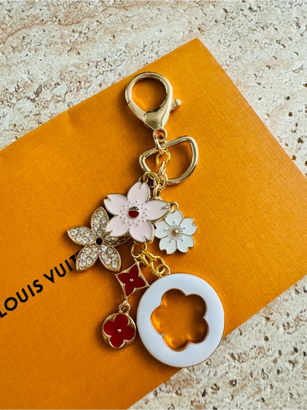 LV RARE Murakami Stamped Hardware & Fashion Accents on Gold Key Chain/Bag Charm